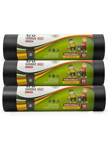 tru Garbage Bags Compact Roll Black 105x125cm - Pack of 3