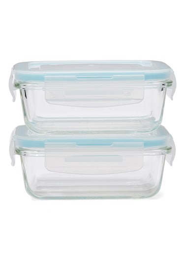 Boro Pro 2-Piece Rectangular Food Storage Container Set With Lid Blue/Clear 330ml