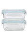 Boro Pro 2-Piece Rectangular Food Storage Container Set With Lid Blue/Clear 330ml