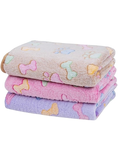 Dono 1 Pack 3 Blankets Soft Fluffy Cute Bone Pattern Fleece Pet Blanket Cat Bed Warm Sleep Mat Cute Print Design Puppy Kitten Blanket Doggy Mat Paw Print for Animals