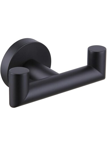 Towel Holder,Double Towel Hook Matte Black, Stainless Steel Bathroom Robe Towel Holder, Hand Towel Hanger for Wall (Matte Black)