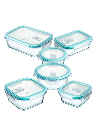 Tycom Glass Meal Prep Containers (6 pcs Mixed) - Glass Food Storage Containers with Lids, Glass Lunch Box, Portion Control, Airtight, Glass Bento Box Lunch Containers- 6P
