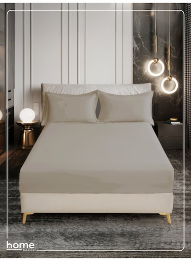 Bedding Fitted Sheet - Fits 200x200 Cm For Super King Bed - 3 Pcs (1 Fitted Sheet and 2 Pillowcases) - 35 Cm Deep Pocket - Solid Bed Sheet