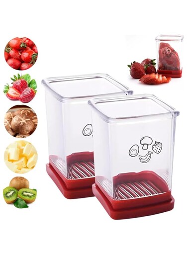 Cup Slicer, Fruit and Vegetable Speed Slicer with Push Plate, Stainless Steel Fruit Cup Slicer Egg Slicer Banana Strawberry Slicer, Portable Fruit Slicer Cup Egg Slicer Banana Strawberry Cutter (2PCS)