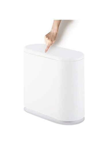 10 Liter Rectangular Plastic Trash Can Wastebasket with Press Type Lid, Garbage Container Bin for Bathroom,Powder Room,Bedroom,Kitchen,Craft Room,Office (White)