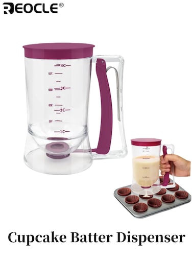 Easy-Pour Cupcake Batter Dispenser with Measurement Markings Easy To Clean Plastic Non-Stick Space-Saving Funnel Design for Perfect Cupcakes Waffles Cakes Pancakes