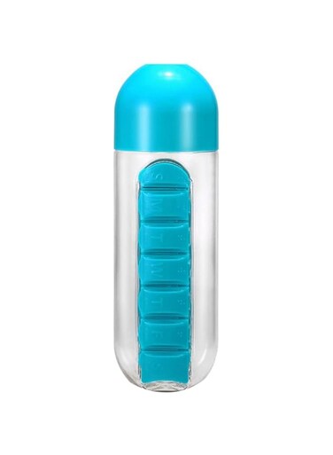 Dubai Gallery Portable Water Bottle With Pill Grids 600Ml 600 Ml Blue/Clear