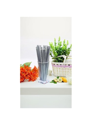 Sweet seven Metallic Silver Glitter Paper Straws - 100 Pack for Party, Birthday, Wedding Decorations
