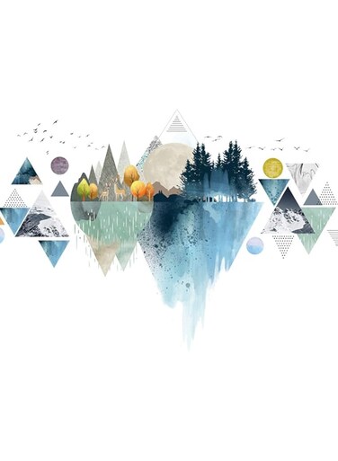 Tazweeq Nordic Geometric Wall Stickers, Removable DIY Mountain Reflection Wall Decal Murals Peel, Large Wall Decals Art Decorations Decor for Bedroom Living Room Office Study Room Murals
