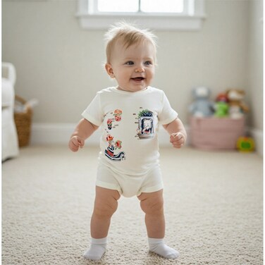 Dazzling Romper with Cute Bear Print for Babies ID2025 (Color: Off-White) (Size: 9-12 Months)