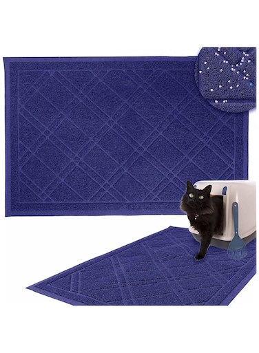 Downtown Pet Supply Non-Slip Padded Mesh Kitty Litter Mat Trapping Tray for Cats and Kittens (Blue, Small)