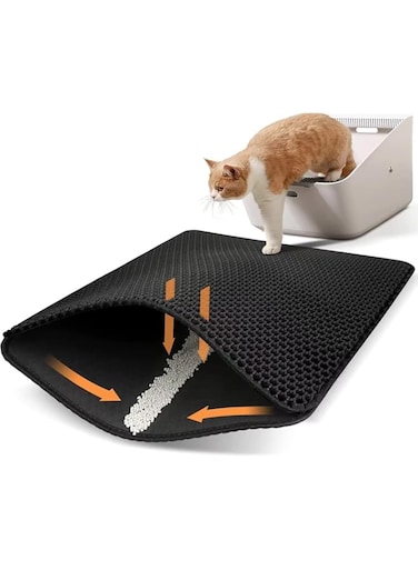 Kameety Cat Litter Mat Cat Litter Trapping Mat, Honeycomb Double Layer Design, Urine and Water Proof Material, Scatter Control, Less Waste, Easier to Clean, Washable, 45&times;60cm (Black)