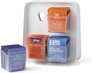 YouCopia TeaStand Tea Bag Organizer with Clear Removable Bins, Cabinet or Pantry Storage Caddy, Tea Bag Storage Holder for Office Kitchen Countertop, 80-Bag