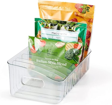 YouCopia FreezeUp Freezer Bin 15", BPA-Free Clear Fridge Organizer with Adjustable Dividers and Handles for Frozen Food and Leftovers