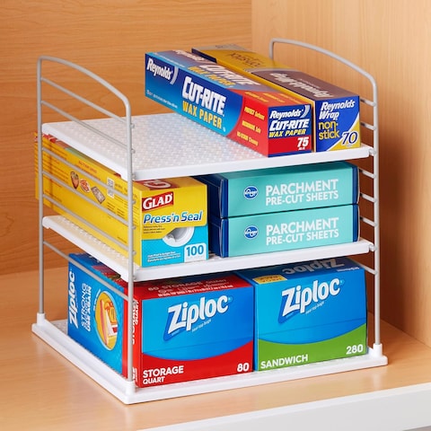 YouCopia UpSpace Cabinet Box Organizer, Adjustable Kitchen and Pantry Shelf for Plastic Wrap and Foil Storage, Kitchen Cabinet Organizer, Easy Assembly for a clutter-free kitchen, Large