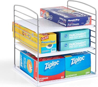 YouCopia UpSpace Cabinet Box Organizer, Adjustable Kitchen and Pantry Shelf for Plastic Wrap and Foil Storage, Kitchen Cabinet Organizer, Easy Assembly for a clutter-free kitchen, Large