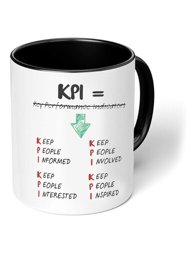 KPI Key Performance Indicators Printed Black Two Tone Ceramic Coffee Mug 11oz   Office Humor Business Theme Gift for Employees, Colleagues &amp; Managers