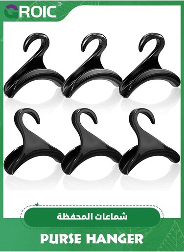 Purse Hanger Hook Bag Rack Holder 6 Pack, Multi-Function Handbag Hanger Organizer Storage, Cloakroom Display Racks for Purses Crossovers Backpacks Tote Bag Satchel Scarf Belt Tie (Black)