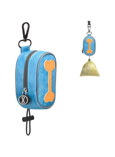 SWIUKPHE Hands Free Dog Poop Bag Holder for Leash with Big Opening, Dog Poop Bag Holder, Zippered Pouch with Carabiner Hook (1 Doggy Bag) (Sky Blue)