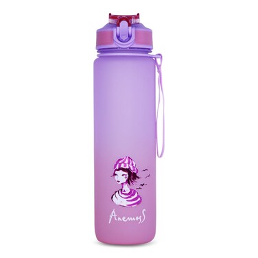 Water Bottle 1000ml, BPA Free Tritan Material, Motivational Time Stamps, Marine Themed Sailor Girl Pink Bottle, Leakproof Design, Water Bottle for Gym Office School