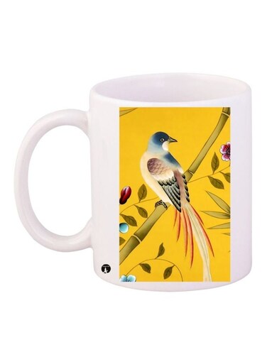 Bird Printed Coffee Mug White/Yellow/Green 11ounce