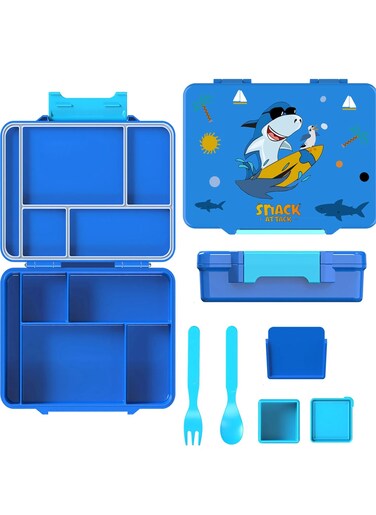 Lunch Box for Kids School,Children Lunch Box with Compartments, Bento Box Children, Leak-proof Lunch Box for Girls and Boys, Snack Box, Perfect for School, Nursery &amp; Trips (Blue Shark)