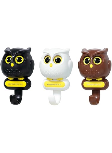 Tazweeq 3 PCS Owl Key Holder, Creative Adhesive Wall Key Holder, Automatic Open Close Eyes Cloud Magnetic Key Holder, Colorful Wall Hangers for Kitchen, Kids Bedroom, Bathroom