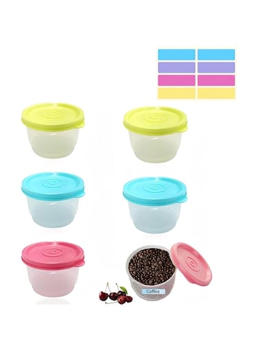BoodLo 6 PCS Food Storage Containers with Sticker, Salad jelly Ice cream spices Storage Container, Kitchen Leak-proof Food Container Sets, Reusable, Suitable for Microwave and Freezer, Dishwasher Safe