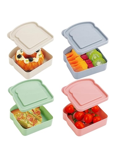 4 Pcs Sandwich Boxes, Lunch Box Containers,Portable Sandwich Containers Food Safe Wheat Straw Material, Toast Shape Storage for Bread/Sandwiches/Food/Fruit, Microwave Dishwasher &amp; Freezer Safe