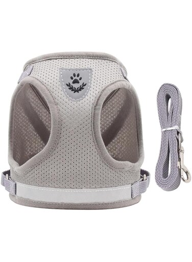 Dog Harness with Leash Set  No Pull Adjustable Reflective Soft Padded Pet Vest Harnesses  Easy Control for Small, Medium, and Large Dogs and Cats Outdoor Walking (Gray, L)