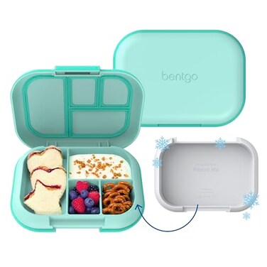 Bentgo Kids Chill Lunch Box - Bento-Style Lunch Solution With 4 Compartments And Removable Ice Pack For Meals And Snacks On-The-Go - Leak-Proof, Dishwasher Safe, BPA-Free (Aqua)