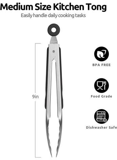 Steel Food Tongs &acirc;&euro;&ldquo; Ergonomic Design, Gripped handle, Heat-Resistant, Durable Grill &amp; Serving Tongs for Cooking, BBQ, Salad &amp; Buffet Use &acirc;&euro;&ldquo; Non-Slip Handle Kitchen Utensil