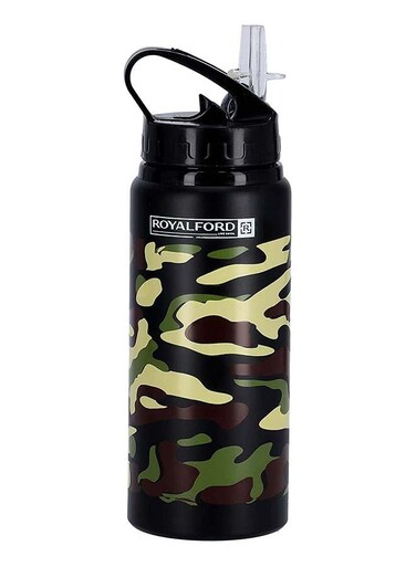 Royalford RF9361BK 600ml Alum. Sports Water Bottle - Reusable Water Bottle Wide Mouth with Hanging Clip   Sports Bottle   Perfect while Travelling, Camping, Trekking &amp; More Black/Yellow