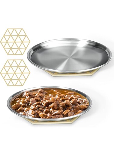 Harhana Stainless Steel Cat Dishes for Food and Water Bowls for Small Pets Relief of Whisker Fatigue -2 Sets Shallow Style(6.5 Inch)