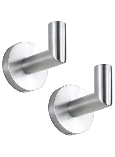 SWHYGER 2 Pack Stainless Steel Towel Hook Bathroom Heavy Duty Coat Hook Wall Mount Clothes Hook Hotel Style Robe Hook,Brushed Steel, 96018-8BS.