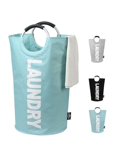 Oban 82L Large Laundry Basket, Collapsible Fabric Laundry Hamper, Foldable Clothes Bag, Folding Washing Bin (Light Blue, L)