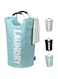 Oban 82L Large Laundry Basket, Collapsible Fabric Laundry Hamper, Foldable Clothes Bag, Folding Washing Bin (Light Blue, L)
