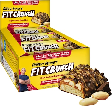 Fit Crunch Snack Size Protein Bars, Designed By Robert Irvine, 6-Layer Baked Bar, 3G Of Sugar, Gluten Free &amp; Soft Cake Core (9 Bars, Chocolate Peanut Butter)