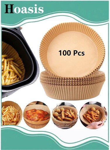 Air Fryer Disposable Paper Liner , Cooking Paper for Air Fryer, Non-Stick Air Fryer Liners, Baking Paper for Air Fryer Oil-proof, Food Grade Parchment for Baking Roasting Microwave 6.3 insh (100pcs)