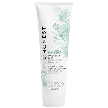 The Honest Company Hydrating Face + Body Lotion, Fast Absorbing, Naturally Derived, Hypoallergenic, Fragrance Free Sensitive, 8.5 fl oz