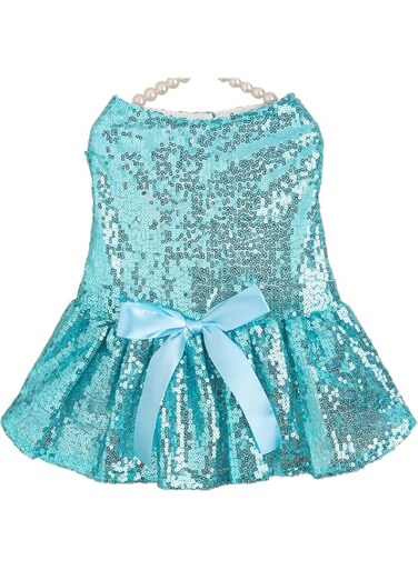 Sequin Decor Pet Dress Cat Dog Bling Party Dress Bowtie Princess Dress Pet Costume Outfit for Puppy Small Medium Large Girl Cats Dogs Kitten (Blue, X-Large)