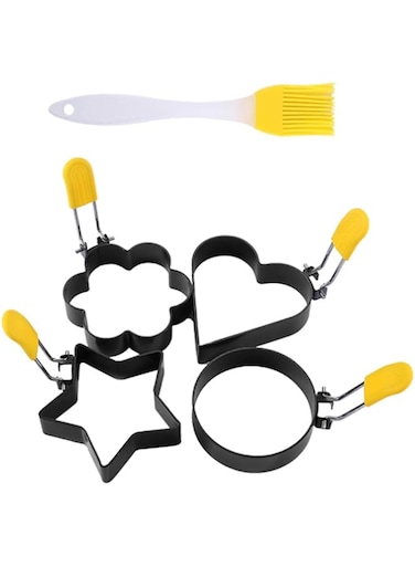 Cabilock 5pcs Egg Ring for Frying Eggs Star Heart Shape Egg Shaper Mold with Anti- scald Handle Stainless Steel Non- stick Egg Cooker Ring with Oil Brush