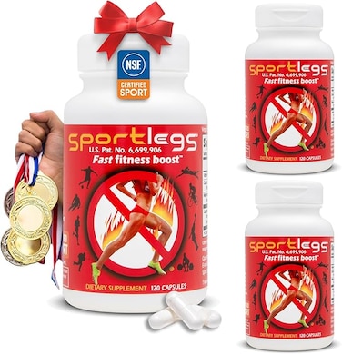 SPORTLEGS Fast Fitness Boost Pre Workout Lactic Acid Supplement, Sports Endurance Fuel - NSF Certified for Sport, 120-Capsule Bottle, Pack of 3