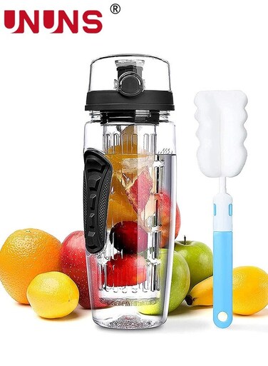 32oz Capacity Fruit Infuser Water Bottle With Sleeve,BPA-Free Fruit Infuser Water Bottle With Brush,Flip Top Lid Drinking Spout,Leak Proof