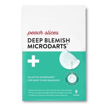 Peach SlicesDeep Blemish Microdarts, Acne Patch, Early Stage &amp; Deep Pimples, Fast-Acting, Salicylic Acid, Tea Tree Oil, Niacinamide, Cica, Hyaluronic Acid, Spot Treatment, 9 Patches