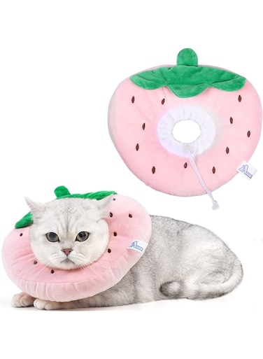 NALACAL Soft Cat Cone Collar, Cat Comfortable Neck Cone After Surgery, Protective Elizabethan Collar, Stop Licking and Scratching Wounds, Cone for Cat After Surgery, Strawberry - Medium