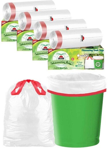 Premium OXO Biodegradable Drawstring Garbage Bag, 120 Bags, 43x50 cm, White, Heavy Duty Leak Proof Lavender Scented Trash Bags for Home and Office Use