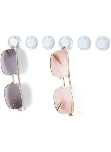 KASTWAVE Sunglasses Organizer Wall Mounted Sunglasses Holder 6 Pack Hanging Eyeglass Holder, White with Adhesive