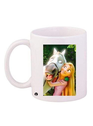 Horse Printed Ceramic Coffee Mug White/Green/Pink