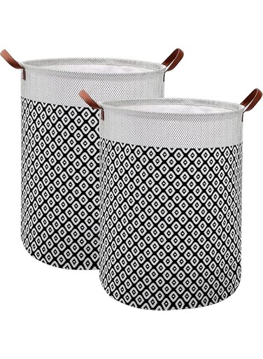 2 Pack Waterproof Laundry Baskets, 65 L Foldable Large Laundry Basket Laundry Hamper Bag Washing Bin Clothes Bag Organizer Basket, Clothes Storage Wash Basket Hamper for Toys Clothes Bedroom (Black)
